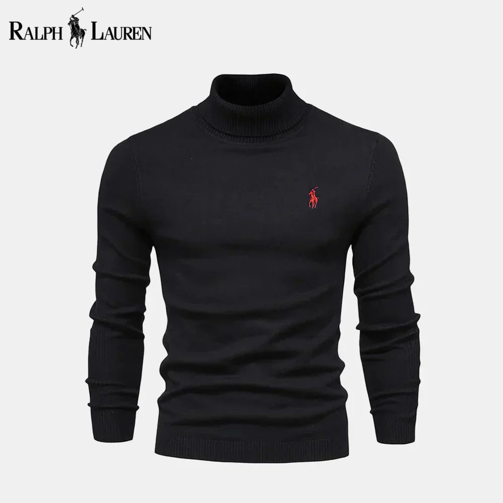 Pull en laine à col roulé RL en maille torsadée