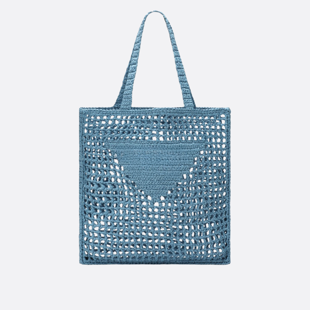 RAFFIA BAG WITH WOVEN LOGO IN BLUE
