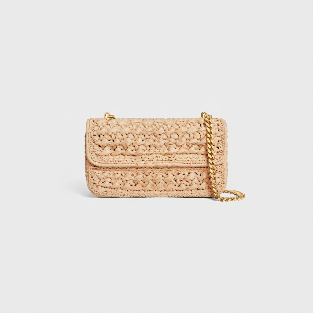 CLAUDE CHAIN SHOULDER BAG IN RAFFIA EFFECT