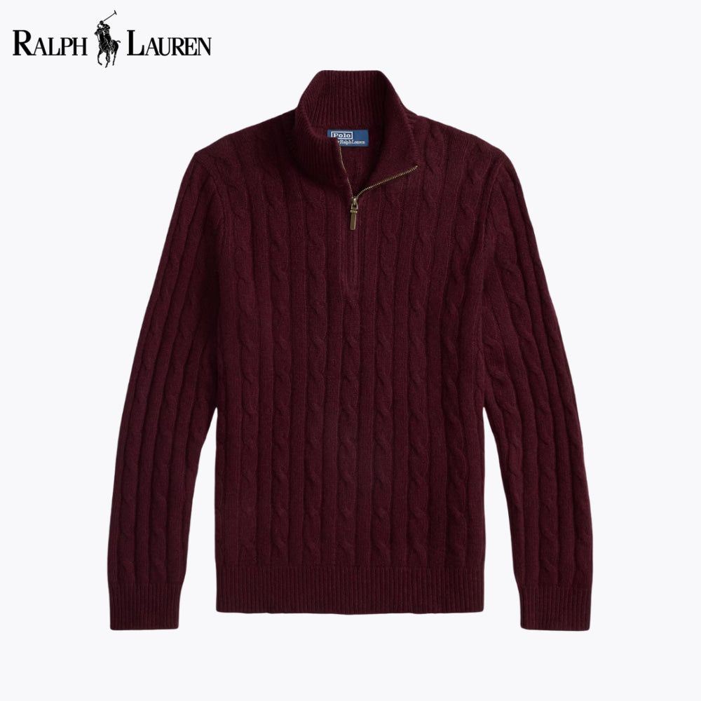 Pull en cachemire à maille torsadée RL et fermeture éclair au quart