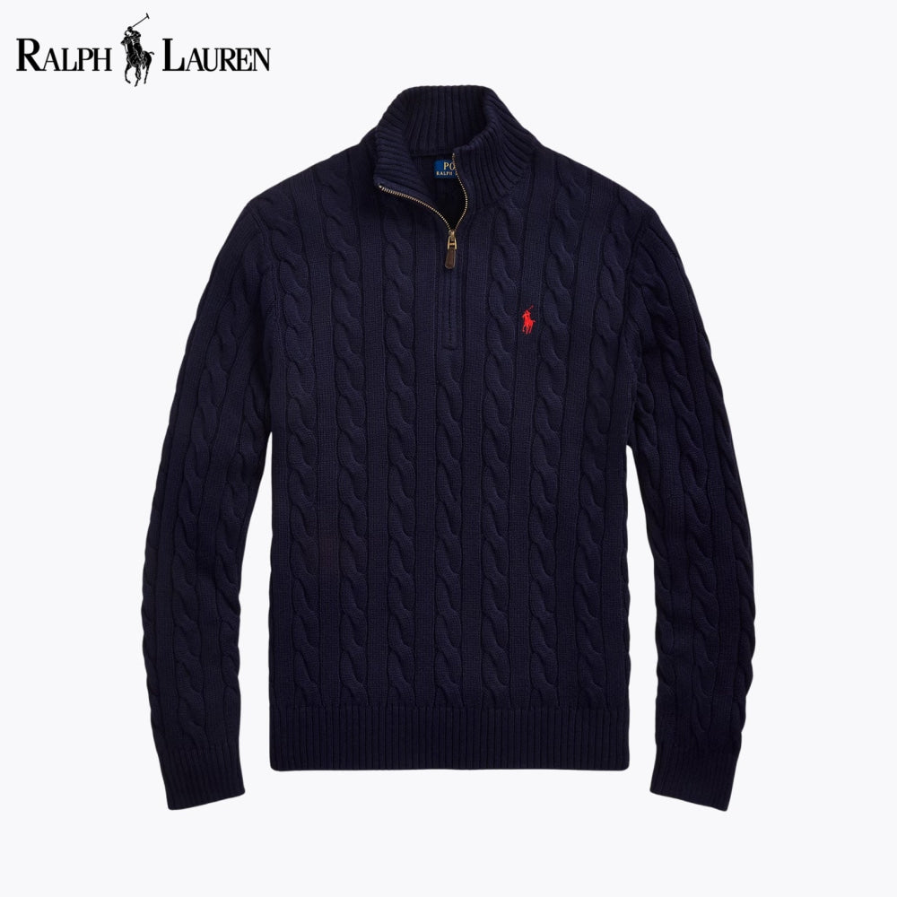 Pull zippé en maille torsadée RL