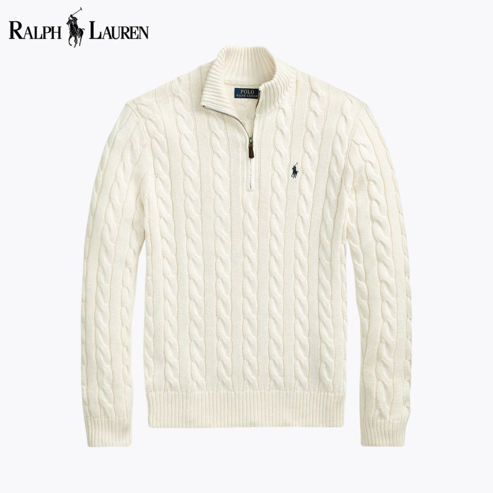 Pull zippé en maille torsadée RL