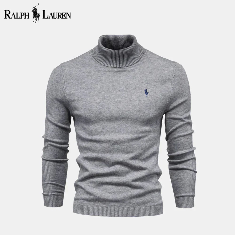 Pull en laine à col roulé RL en maille torsadée